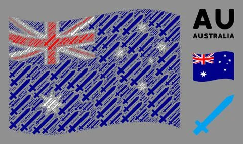 Waving Australia Flag Pattern of Sword Items Stock Illustration