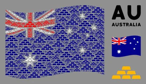 Waving Australia Flag Pattern of Treasure Bricks Items Stock Illustration