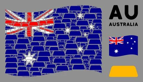 Waving Australia Flag Pattern of Treasure Brick Items 스톡 일러스트