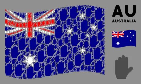 Waving Australia Flag Pattern of Voting Hand Icons Stock Illustration