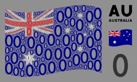 Waving Australia Flag Pattern of Zero Digit Items 库存插图