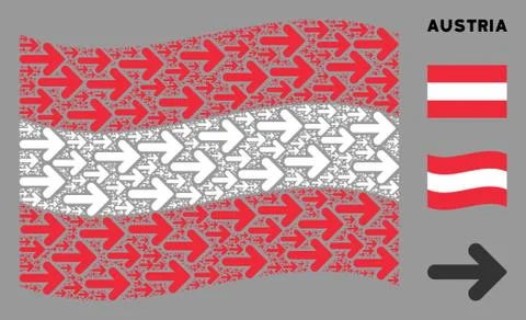 Waving Austria Flag Collage of Right Arrow Items 스톡 일러스트