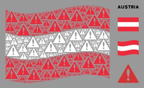Waving Austria Flag Collage of Warning Items 库存插图