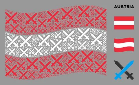 Waving Austria Flag Composition of Crossing Swords Icons Illustrazione stock