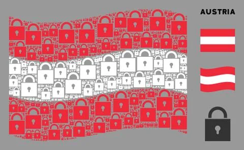 Waving Austria Flag Composition of Lock Icons Stock Illustration
