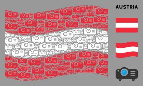 Waving Austria Flag Composition of Projector Items Stock Illustration