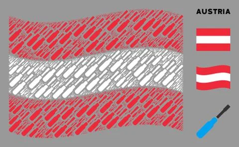 Waving Austria Flag Composition of Screwdriver Icons Illustrazione stock