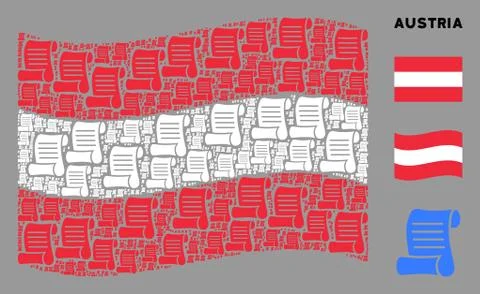 Waving Austria Flag Mosaic of Script Roll Icons Stock Illustration