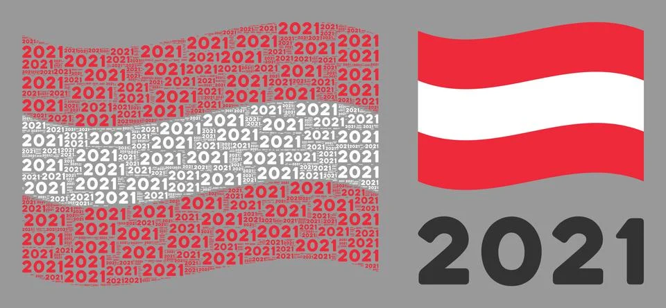 Waving Austria Flag Pattern of 2021 Year Texts Stock Illustration