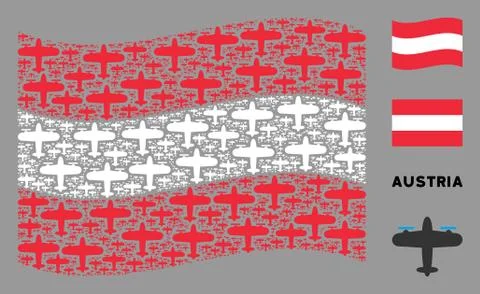 Waving Austria Flag Pattern of Aircraft Icons Stock Illustration