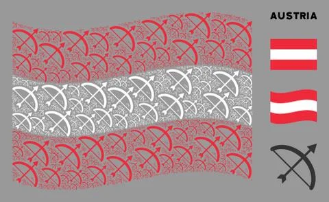 Waving Austria Flag Pattern of Archery Bow Icons 库存插图
