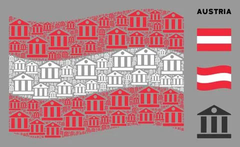 Waving Austria Flag Pattern of Bank Building Items Ilustración de archivo