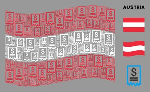 Waving Austria Flag Pattern of Dollar Cheque Items Stock Illustration