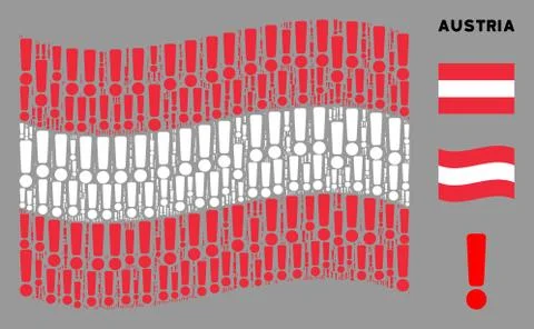 Waving Austria Flag Pattern of Exclamation Sign Items Stock Illustration