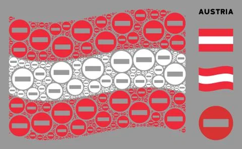 Waving Austria Flag Pattern of Forbidden Access Icons Stock Illustration