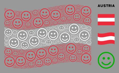 Waving Austria Flag Pattern of Glad Smiley Items Illustrazione stock