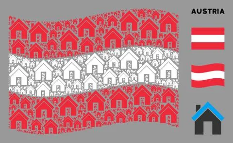 Waving Austria Flag Pattern of Home Items Stock Illustration