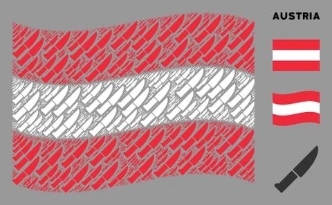 Waving Austria Flag Pattern of Kitchen Knife Items Stock Illustration