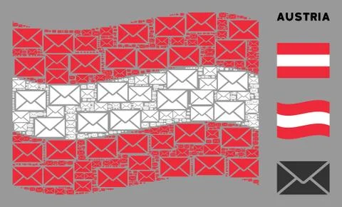Waving Austria Flag Pattern of Mail Envelope Icons Stock Illustration