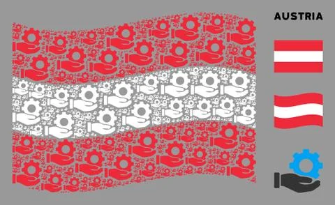 Waving Austria Flag Pattern of Mechanic Gear Service Hand Icons Stock Illustration