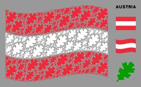 Waving Austria Flag Pattern of Oak Leaf Icons Stock Illustration