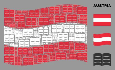 Waving Austria Flag Pattern of Open Book Items 스톡 일러스트