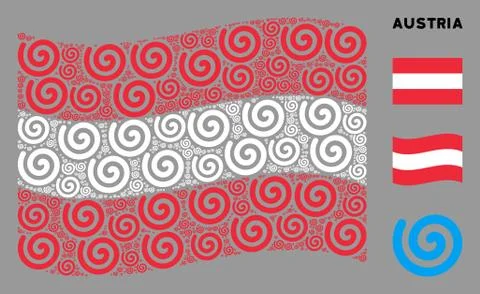 Waving Austria Flag Pattern of Spiral Items Stock Illustration