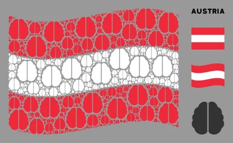 Waving Austrian Flag Collage of Brain Icons Stock Illustration