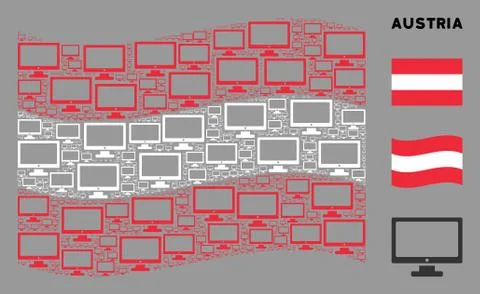 Waving Austrian Flag Collage of Computer Display Icons 스톡 일러스트