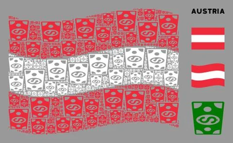 Waving Austrian Flag Collage of Dollar Banknote Icons Stock Illustration