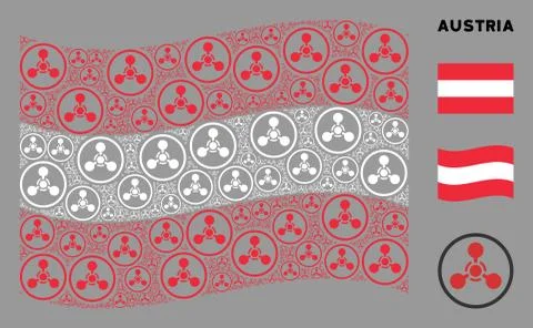 Waving Austrian Flag Collage of WMD Nerve Agent Chemical Warfare Icons Stock Illustration