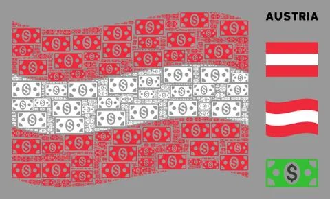 Waving Austrian Flag Composition of Banknote Items Illustrazione stock