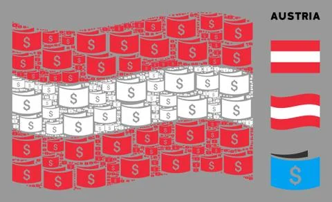Waving Austrian Flag Composition of Banknotes Icons Stock Illustration