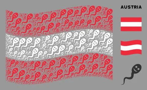 Waving Austrian Flag Composition of Happy Spermatozoon Items Illustrazione stock