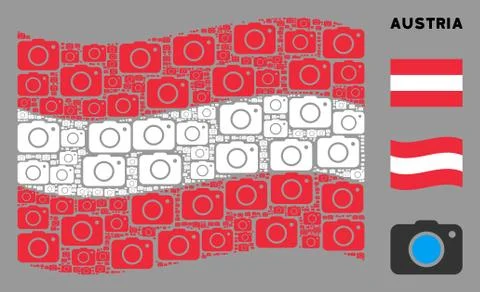 Waving Austrian Flag Composition of Photo Camera Items Stock Illustration