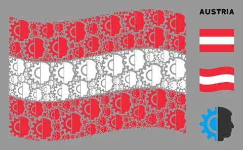 Waving Austrian Flag Mosaic of Android Robotics Icons Illustrazione stock