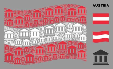 Waving Austrian Flag Mosaic of Library Building Items Ilustración de archivo