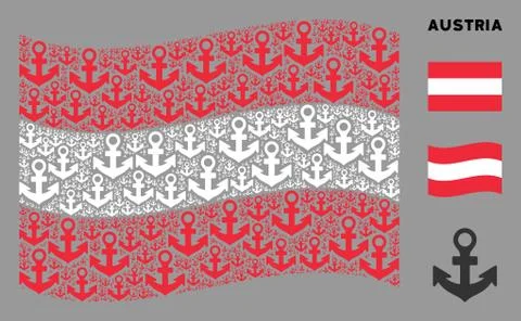 Waving Austrian Flag Pattern of Anchor Items Stock Illustration
