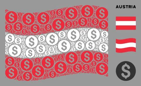 Waving Austrian Flag Pattern of Coin Icons Stock Illustration