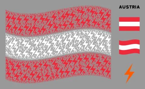 Waving Austrian Flag Pattern of Electric Bolt Items Stock Illustration