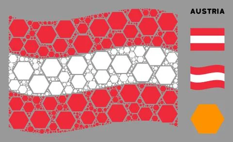 Waving Austrian Flag Pattern of Filled Hexagon Icons Illustrazione stock