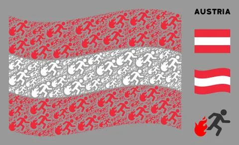 Waving Austrian Flag Pattern of Fired Running Man Icons Stock Illustration