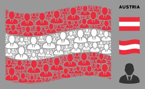 Waving Austrian Flag Pattern of Manager Icons Stock Illustration