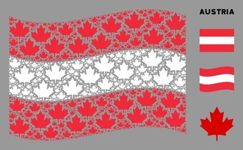 Waving Austrian Flag Pattern of Maple Leaf Icons イラスト素材