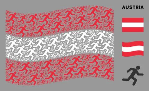 Waving Austrian Flag Pattern of Running Man Icons Stock Illustration