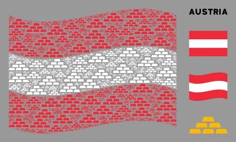Waving Austrian Flag Pattern of Treasure Bricks Icons Stock Illustration