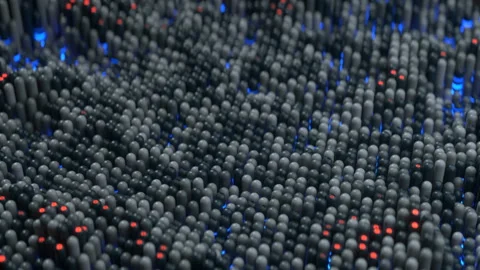 Waving black array with glowing elements seamless loop 3D render animation Stock Footage 104771080