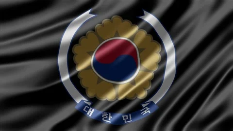 Waving black flag featuring official South Korean national emblem motion Stock-Footage 344848247