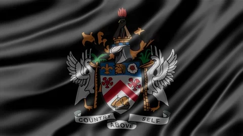 Waving black flag featuring Saint Kitts and Nevis coat of arms Stock Footage 344815932