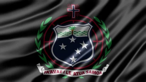 Waving black flag of Samoa with the official national coat of arms Stock Footage 344815989